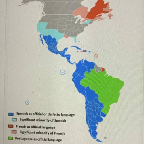 According to the map, which of the following statements is most accurate? А.Spanish was the dominan