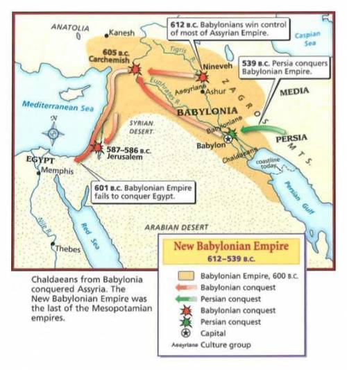 1.According to the map, New Babylonian Empire, which event occurred first?Babylonian

Empire fails