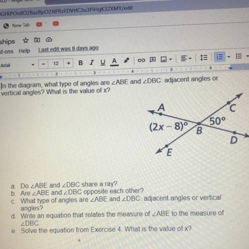 In the diagram, what type of angles are ZABE and ZDBC: adjacent angles or

vertical angles? What i