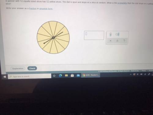 A spinner with 12 equally sized slices has 12 yellow slices. The dial is spun and stops on a slice