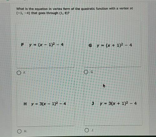 What is the equation in vertex form of the quadratic function with a vertex at (-1,-4) that goes th