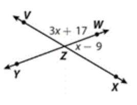 The value of X is _____ degrees
Angle VZW is ______ degrees
Angle XZW is ______ degrees