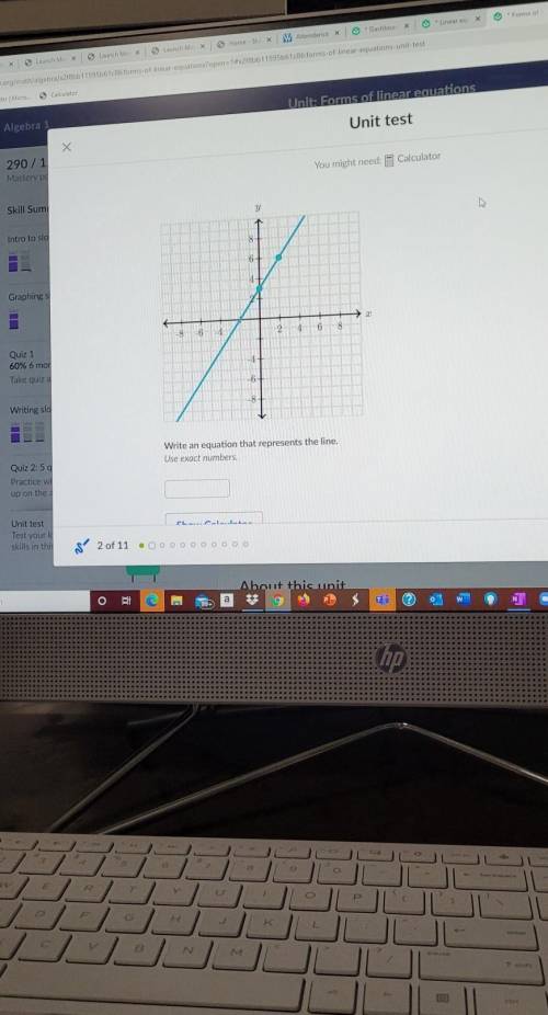 Write an equation that represents the line. please help me. ​