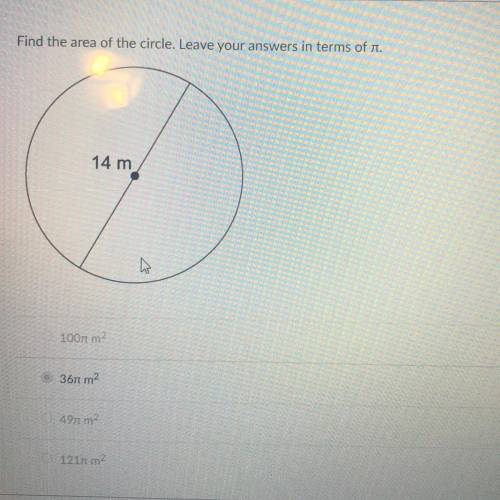 Find the area of the circle. Leave your answers in terms of pi.