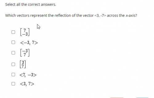 Which vectors represent the reflection of the vector <3, -7> across the x-axis?