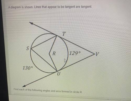 A diagram is shown. Lines that appear to be tangent are tangent. Find each of the following angles