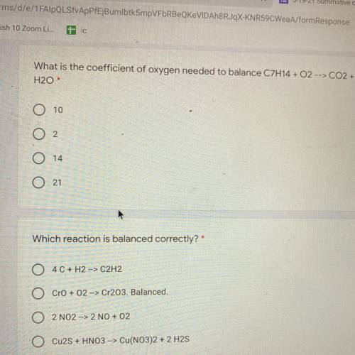 What is the coefficient of oxygen needed to balance c7h14+o2-->co2+h20? I need help in both plea