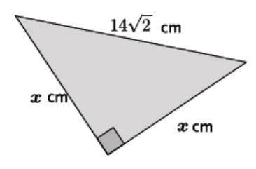 Determine the length of the legs in the right triangle below