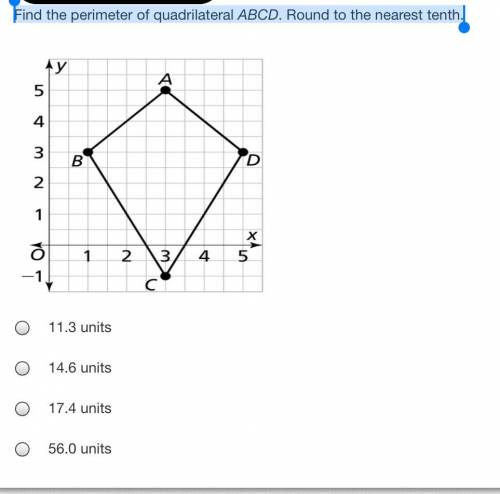 WILL MARK BRAINLIEST
Find the perimeter of quadrilateral ABCD. Round to the nearest tenth.