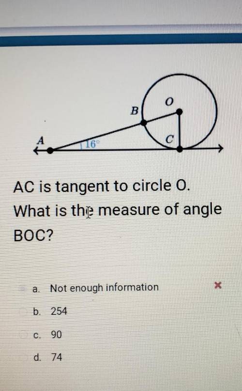 Ac is tangent to circle o. what is the measure of angle BOC​