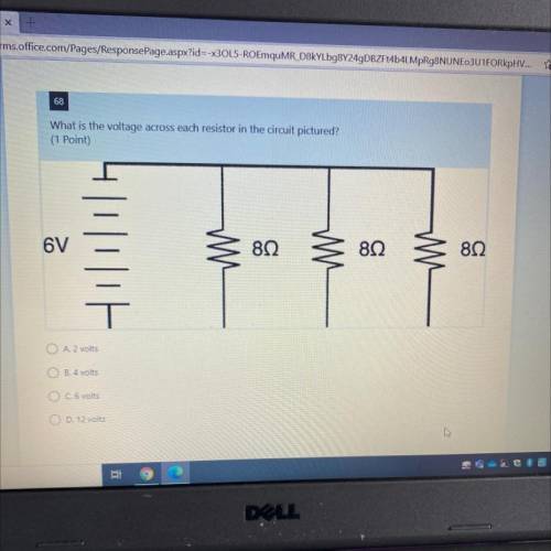 What is the voltage across each resistor in the circuit pictured?

(1 Point)
니 ||||||
6V
*
812
812