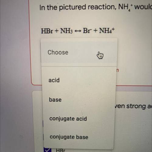 In the pictured reaction, NH4, would be acting as the
