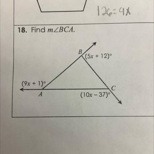 18. Find m
(5x + 12)°
(9x + 1)
(10x - 37)
