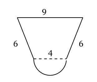 Find the Perimeter of the figure below, composed of an isosceles trapezoid and one semicircle. Roun