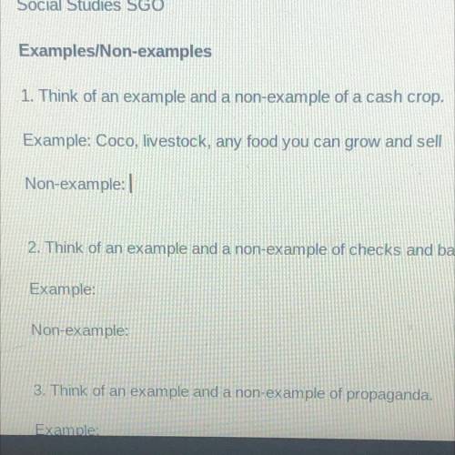 Can somebody give me a non example of a cash crop please