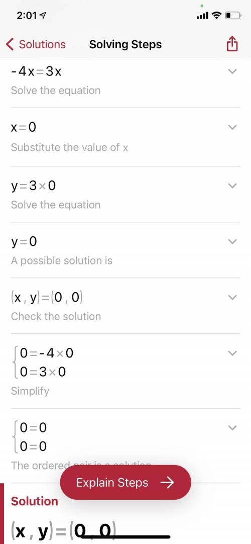 Solve the system by substitution.
y= -4x
y= 3x = 28