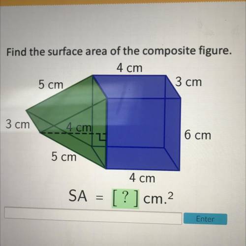 Find the surface area of the composite figure.

4 cm
5 cm
3 cm
3 cm
4 cm
21
6 cm
5 cm
4 cm