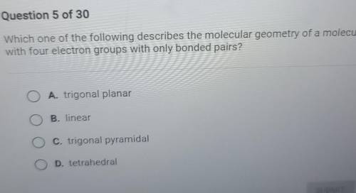 Which one of the following describes the molecular geometry of a molecule with four electron groups