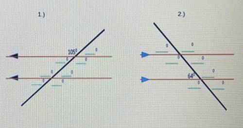 FILL IN THE GREEN BLANK of the correct angle measures in the figure where a transversal line cuts t