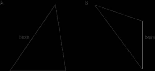For each triangle below, draw a height segment that corresponds to the given base and label it . Us
