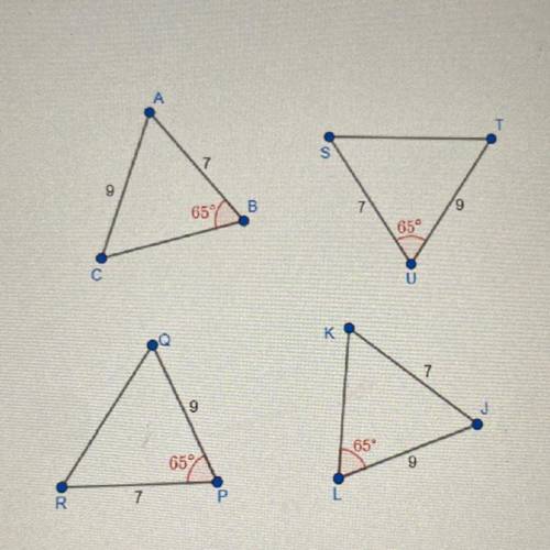 Which of the given pairs of triangles is identical

PQR and JKL
STU and PQR
ABC and JKL
STU and AB