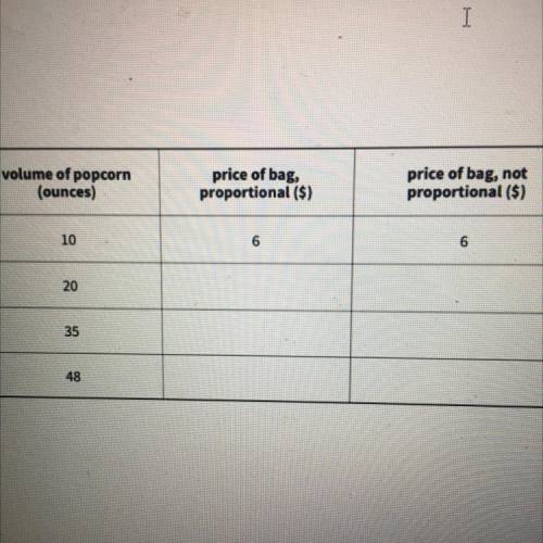 A movie theater sells popcorn in bags of different sizes.

The table shows the volume of popcorn a