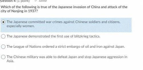 which of the following is true of the Japanese invasion of china ad attack of the city of Nanjing i