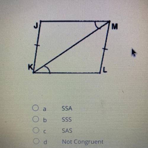 Look at the given figure. If the triangles are congruent, give the theorem. If not, select not cong