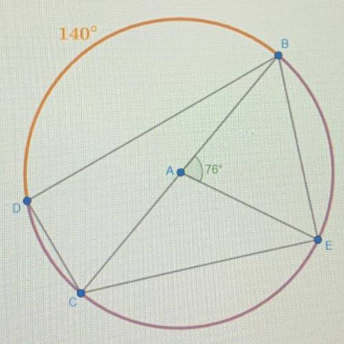 What are the measures of these arcs and angles?

Angles and arcs we need to find :
arc CD
arc BE
a
