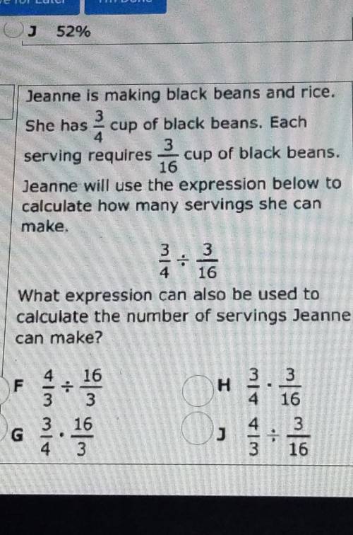 What expression can also be used to calculate the number of servings Jeanne can make?​