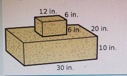 The figure shows a sand sculpture that is made of two rectangular prisms. What is the total volume