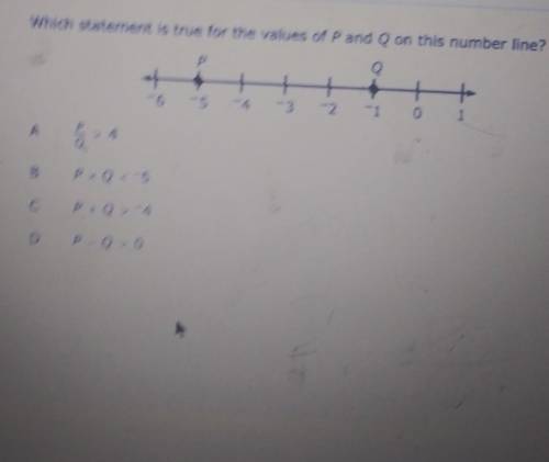 Which statement is true for the values of Pand Q on this number line? + Q + -2 1 -4 -3 0 1 A 응 4 B.