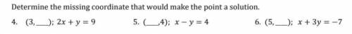 Determine the missing coordinate that would make the point a solution