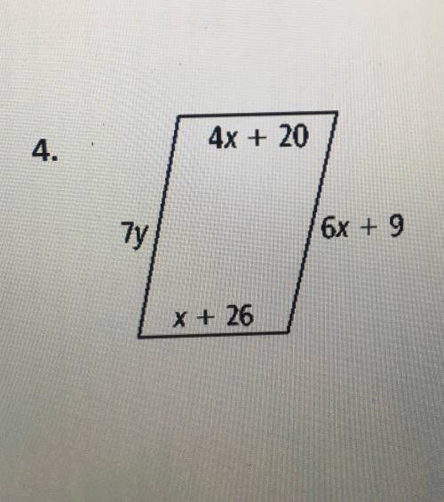 For what values of x and y must each figure be a parallelogram?

Need help please, and explanation