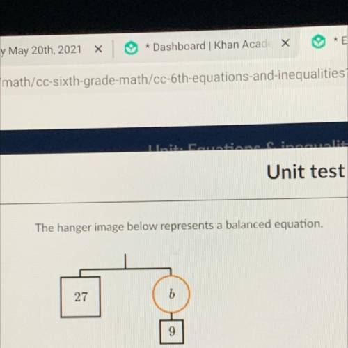 The hanger image below represents a balanced equation. 27 b 9. i just need the b