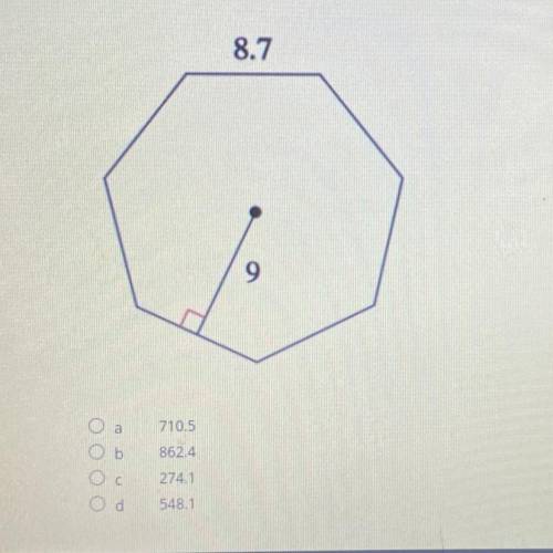 Find the area of each regular polygon.

Round your answer to the nearest tenth if necessary.
8.7
9