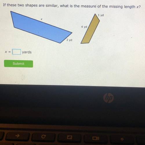 If these two shapes are similar, what is the measure of the missing length x?

Help plz.. And No l