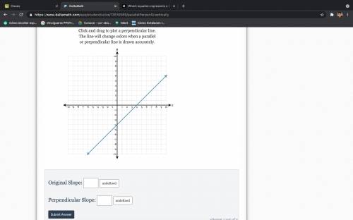Graph a line that is perpendicular to the given line. Determine the slope of the given line and the