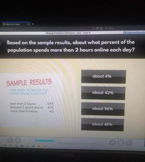 Based on the sample results, about what percent of the population spends more than 2 hours online e