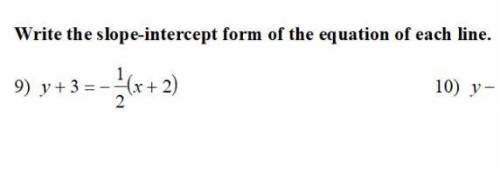 Write the slope-intercept form of the equation of each line