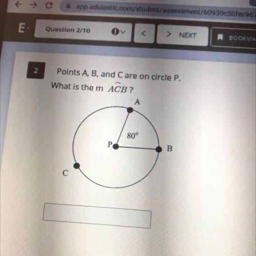 Points A,B, and on circle P. What is the m ACB