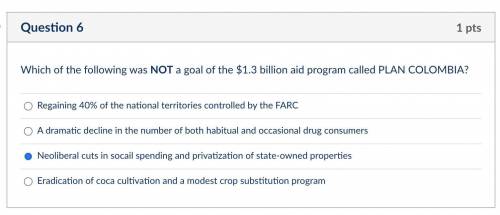 Which of the following was not a goal of the $1.3 billion aid program called Plan Colombia?

1. Re