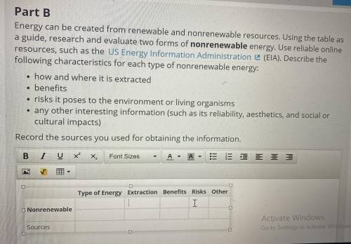 Energy can be created from renewable and nonrenewable resources. Using the table as a guide, resear