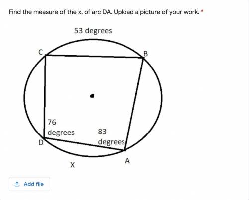 Find the measure of the x, of arc DA