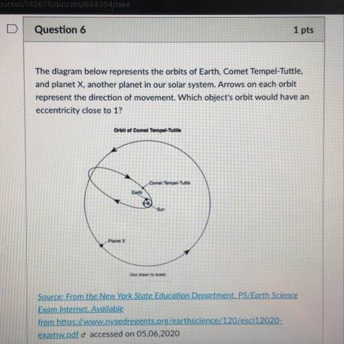 the diagram below represents the orbits of earth, comet temple-tuttle, and planet x, another planet