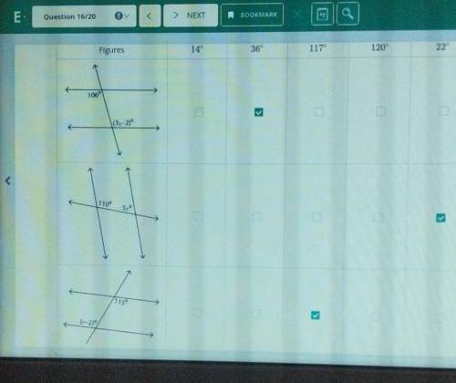 Find the value of x in each figure and Mark the correct value.

Assume that the lines are parallel