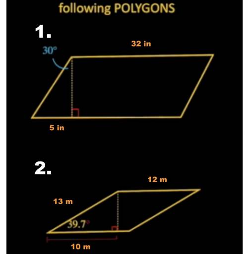 Find the perimeter and area for the following polygons