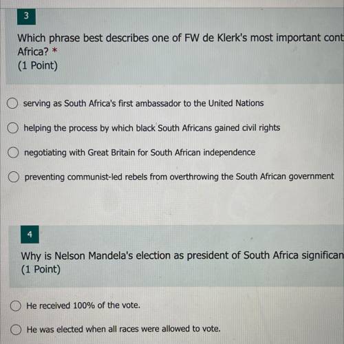 Which phrase best describes one of FW de Klerk's most important contributions to South
Africa?