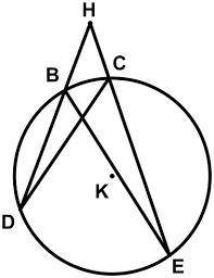 In circle K shown below, points B, C, D, and E lie on the circle with secants HBD and HCE drawn. Pr