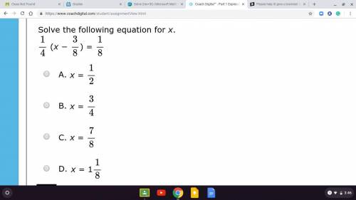 Pls helps me ill give u brainlest !!!
Solve the following equation for x.